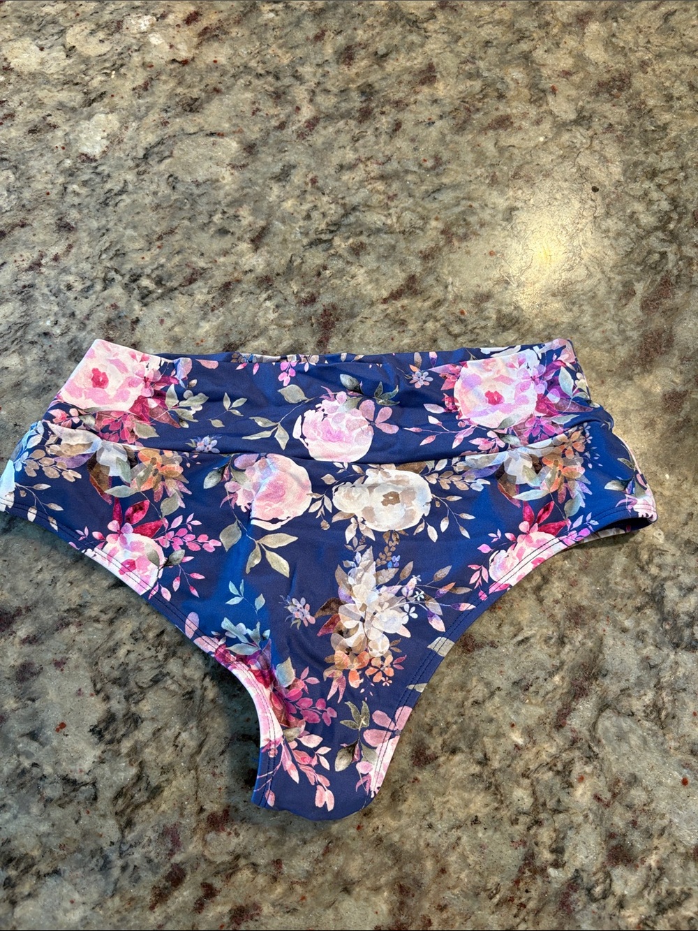 Kittenish Navy Floral High-Waist Bikini Bottoms